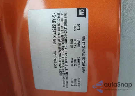 2007 Chevrolet Cobalt Ls from USA, damaged, VIN 1G1AK15F877186544